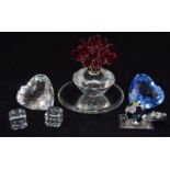 Swarovski Crystal Vase of Roses code 283394, together with 294600, 294599, 663845, & two SCS hearts,