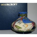 Moorcroft "Ivory Bells" vase 10cms high fully marked & signed to base, boxed 2004.