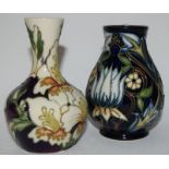 Moorcroft "Lock hope" small vase 9.5" together with one other vase 10cms high (2)