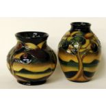 Moorcroft "Western Isles" vase 11cms high, together with one other 13cms both fully marked &