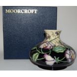 Moorcroft "Day Dream" bulbous squat vase 10cms high fully marked & signed to base, boxed 2003.