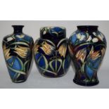 Moorcroft "Loch Hope" ginger jar & cover 15cms, together with a similar vase 15cms high & one