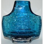 Whitefriars Glass Kingfisher blue TV screen vase designed by Geoffrey Baxter 17.5cms high x 15.