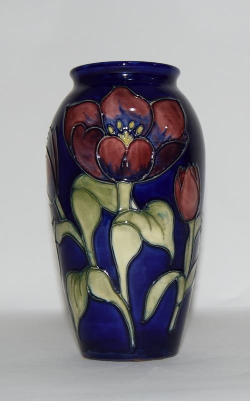 Moorcroft "Pink tulip on blue" limited edition 7" vase by Sharon Eaton fully signed & marked to base