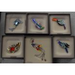 Swarovski Crystal Brooches depicting birds 277804, 276844, 277806, 274459, 276840, 276839 all