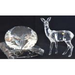 Swarovski Crystal Deer/Doe 247963 together with large Swirled Facet Chaton Paperweight 238167 both
