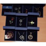 Swarovski Crystal qty of Jewellery to include Pins, Pendants, Brooches, Necklaces all boxed (10)
