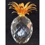 Swarovski Crystal large giant Pineapple with gold coloured leaves, code 7507-260-001 retired 9"