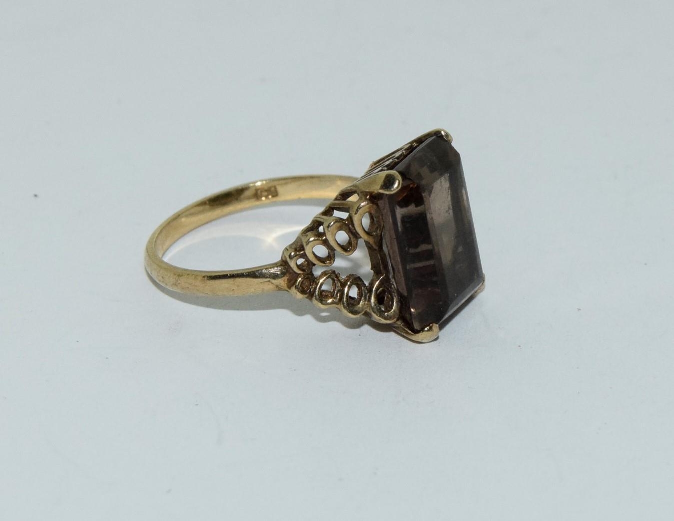 9ct gold ladies antique smokie quarts ring size Q - Image 5 of 6