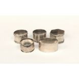 5 mixed silver napkin rings 175gm