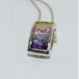 Multi coloured gemstone 925 silver pendant.