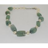 Rough cut Emerald and cultured pearl necklace