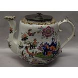 Vintage oversize advertising prop Chinese teapot. Age related crazing to glaze, some dents to pewter