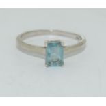 A 925 silver and blue topaz ring. Size R