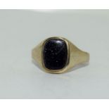 9ct gold gents sygnet ring set with unpolished amethyst centre stone size Q