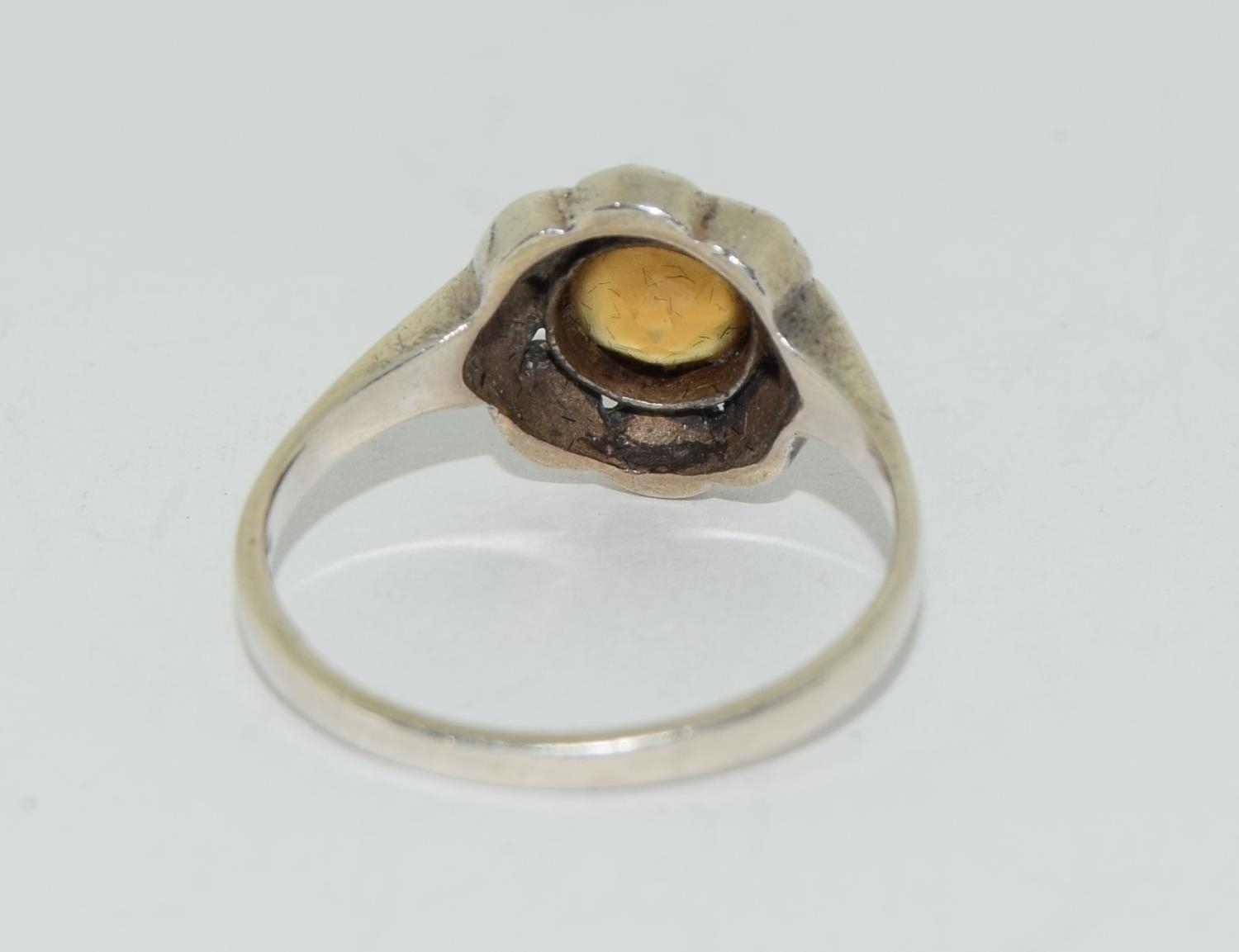 Genuine Art Deco citrine silver marcasite ring, Size N - Image 3 of 3