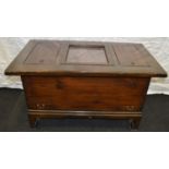 Chinese dark wood hot food serving cabinet with glazed copper lined centre well 98cm wide x 55cm