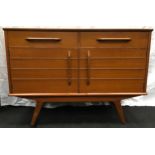 Teak mid 20th century two drawer two door sideboard by E Gomme Wycombe with makers mark 124x47x90cm.