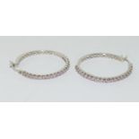 Large pink gem set 925 silver hoop earrings