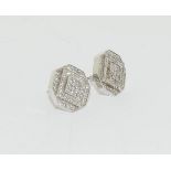 Pair of 14ct white gold cluster diamond earrings of approx 1ct