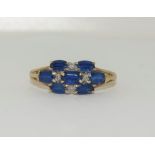 9ct gold ladies diamond and blue set stone ring size R h/m diamond