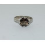 Silver ladies Smoky Quartz ring. Size M.