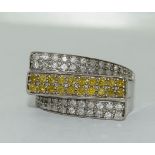 14ct white gold ladies designer yellow and white diamond ring size M