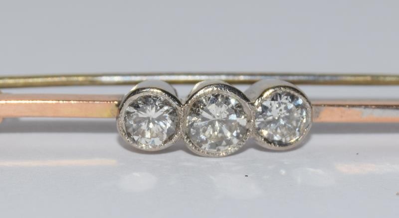9ct Edwardian 3 stone diamond bar brooch - 0.7cts. - Image 3 of 3