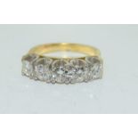9ct gold ladies 5 stone diamond ring size L , centre stone measures 4mm approx 1.15ct total