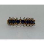 9ct gold ladies sapphire and diamond bar ring size N
