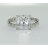 9ct white gold ladies square set solitare ring size R