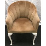 A club chair of white pained cabriole legs 57x85x50cm.