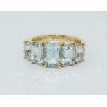 Aquamarine 5 stone 9 carat gold ring Size J