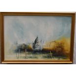 Large framed oil on canvas painting of a Venetian scene. Signed David Cartwright. Overall frame size