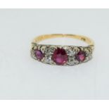 A Ruby/old cut diamond 18ct gold ring, Size M