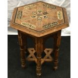 Small hexagonal topped Moorish table 49x39x39cm.