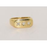18ct gold Gypsy 3 stone diamond ring size S