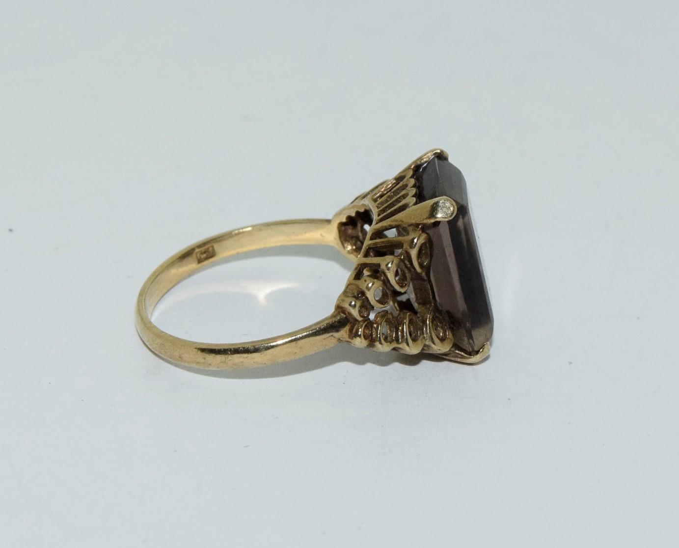 9ct gold ladies antique smokie quarts ring size Q - Image 2 of 6