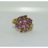 9ct gold ladies pink tourmaline and sapphire twist ring size L 4.9gm