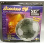 MIRROR BALL. Made by American DJ and comes with some mirror tiles loose from base of ball. Sizes -