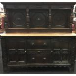 Oak 2 draw 2 door carved buffet complete with back panel and turned supports 170x180x65cm