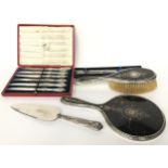Quantity of silver items to include tortoise shell brushes