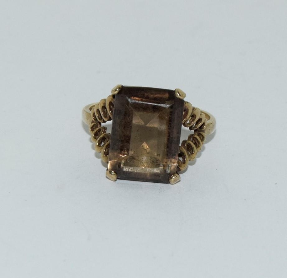 9ct gold ladies antique smokie quarts ring size Q - Image 6 of 6