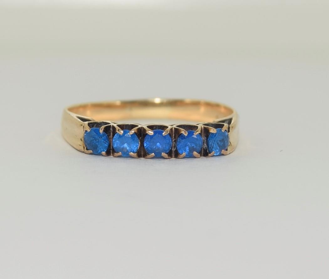 18ct gold ladies 5 stones blue topaz ring size O - Image 6 of 6