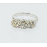 18ct white gold three stone diamond trilogy ring of approx 1.9ct size L