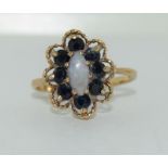 9ct gold ladies opal and sapphire cluster ring size M