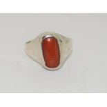 Vintage red Mediterranean coral tested 925 silver ring, Size W