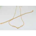 9ct gold v set necklace together a 9ct gold flat link bracelet