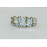 9ct gold ladies Aquamarine 5 stone ring size J