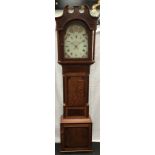 Oak cased 30 hour long case clock with painted face "Blurton Stourbridge" with case pendulum and